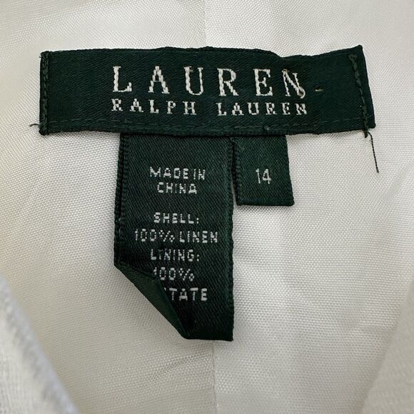 Lauren Ralph Lauren Dress Women Size 14 White Linen High Waist Sleeveless Ruffle - Picture 11 of 13